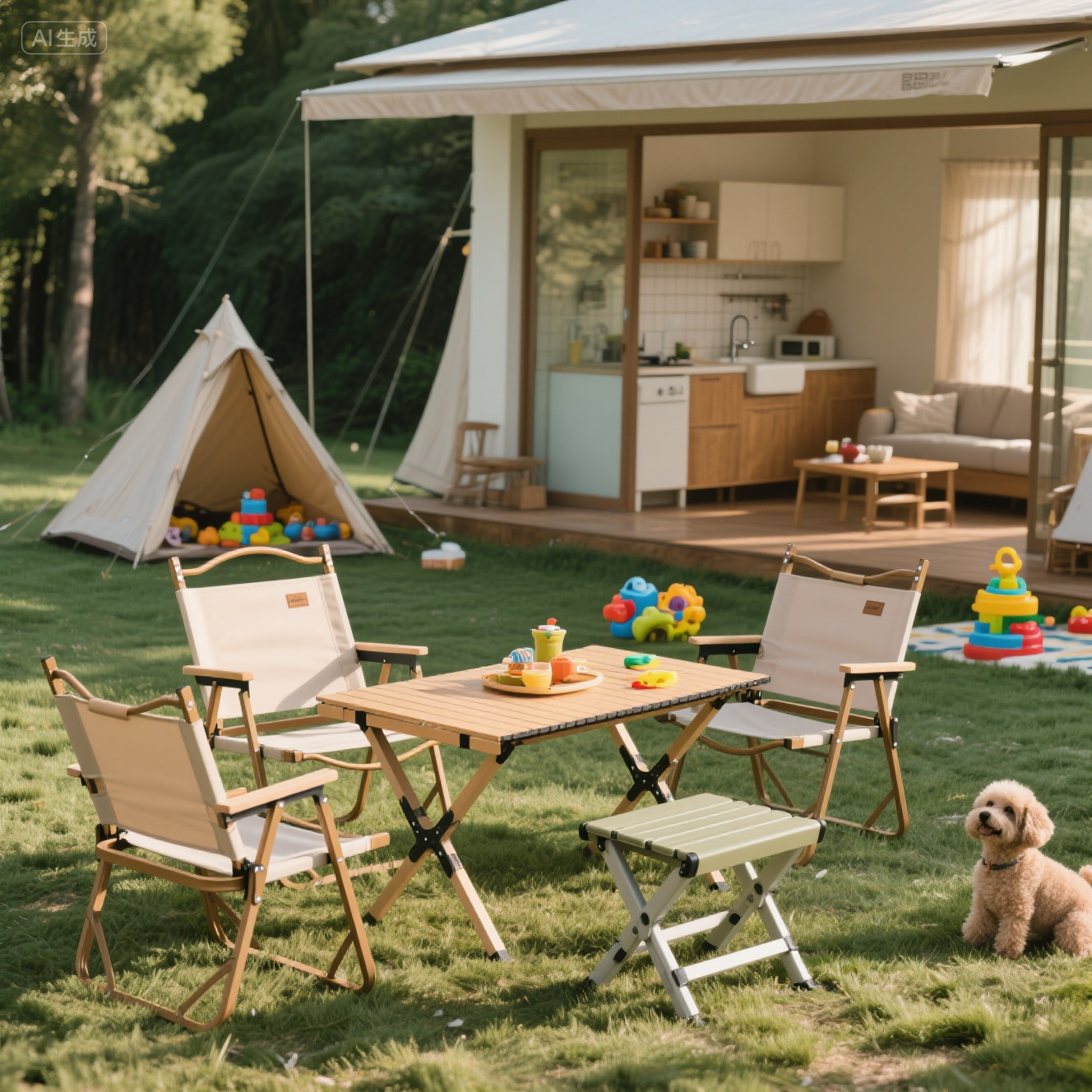 jimeng-2025-08-10-8613-户外休闲 露营 折叠桌 折叠椅 马辛 伸缩凳 家居日报 浴室 厨房 客厅 天井 ...